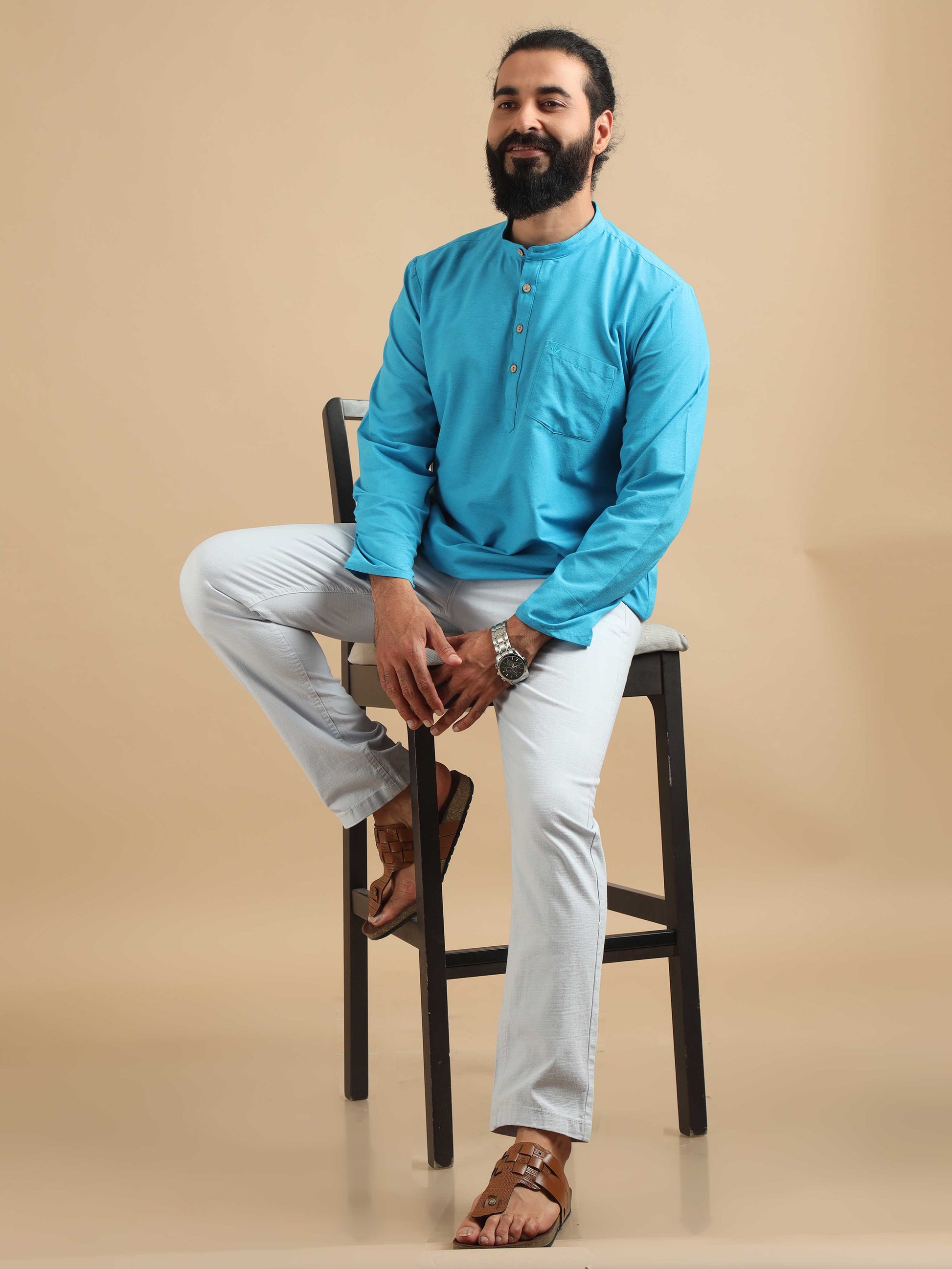 Sky Blue men's short kurta shirt