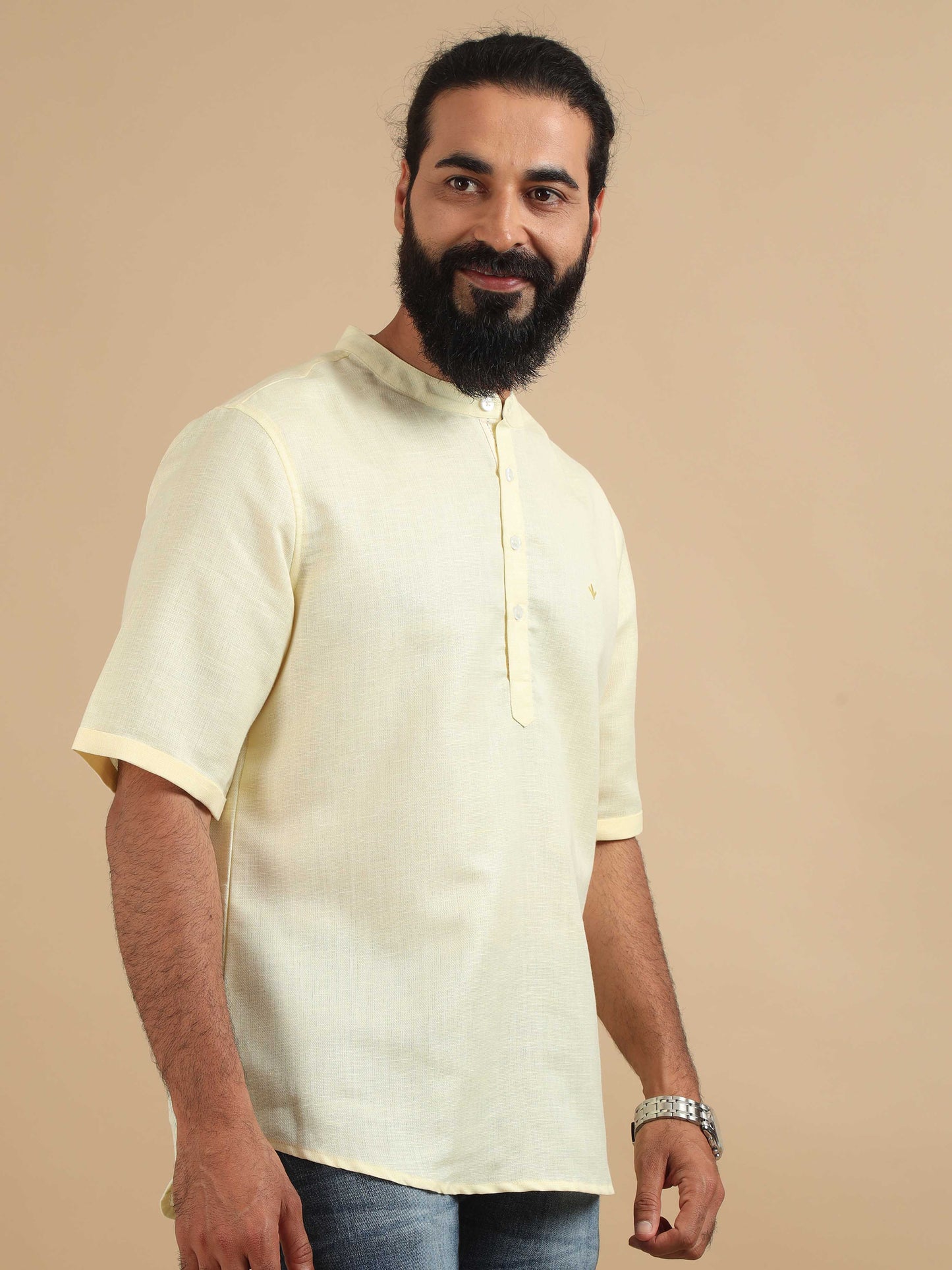 Cream Short Kurta for Men