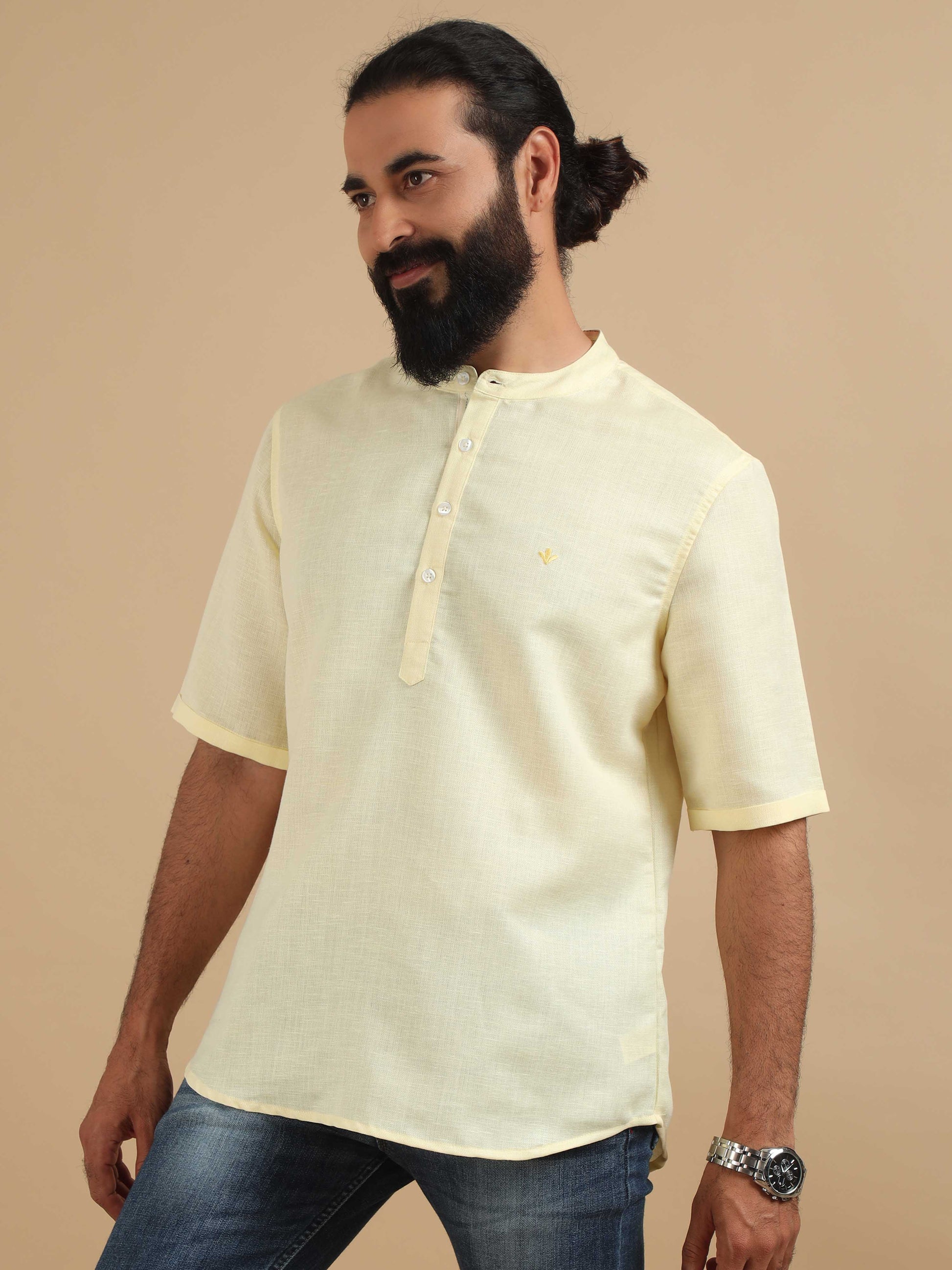 Cream Short Kurta for Men