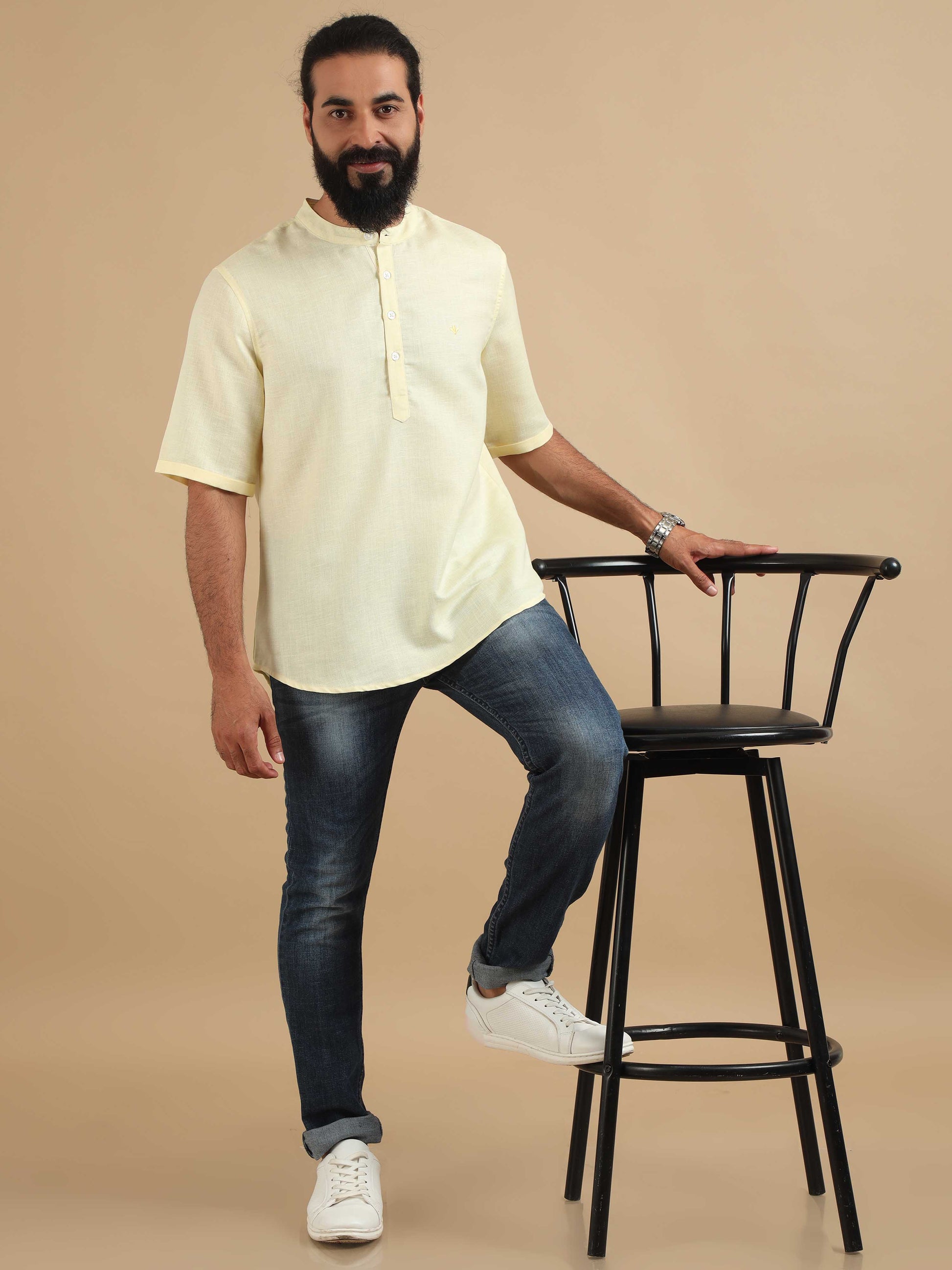 Cream Short Kurta for Men