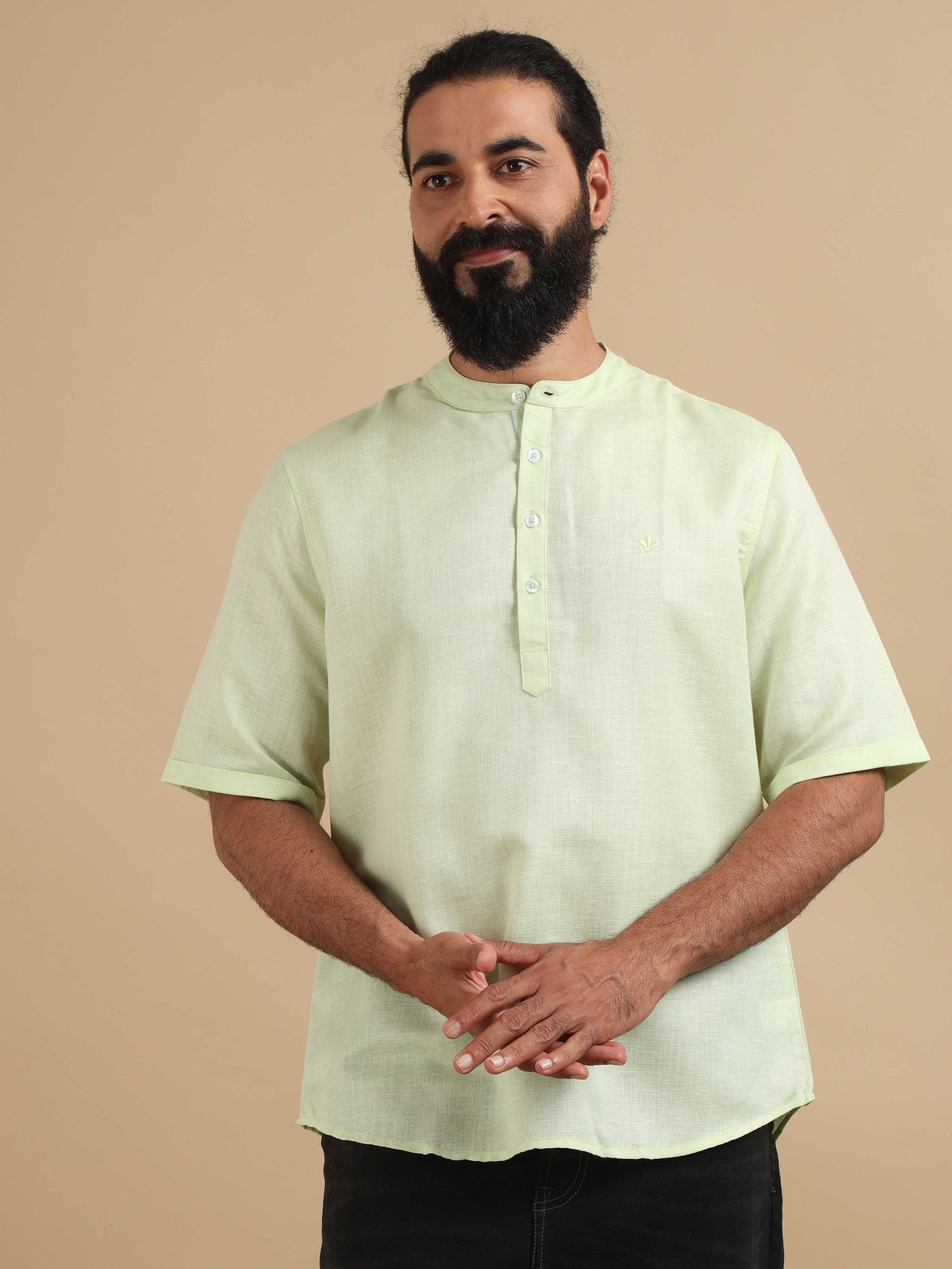 Pista Green half kurta for men