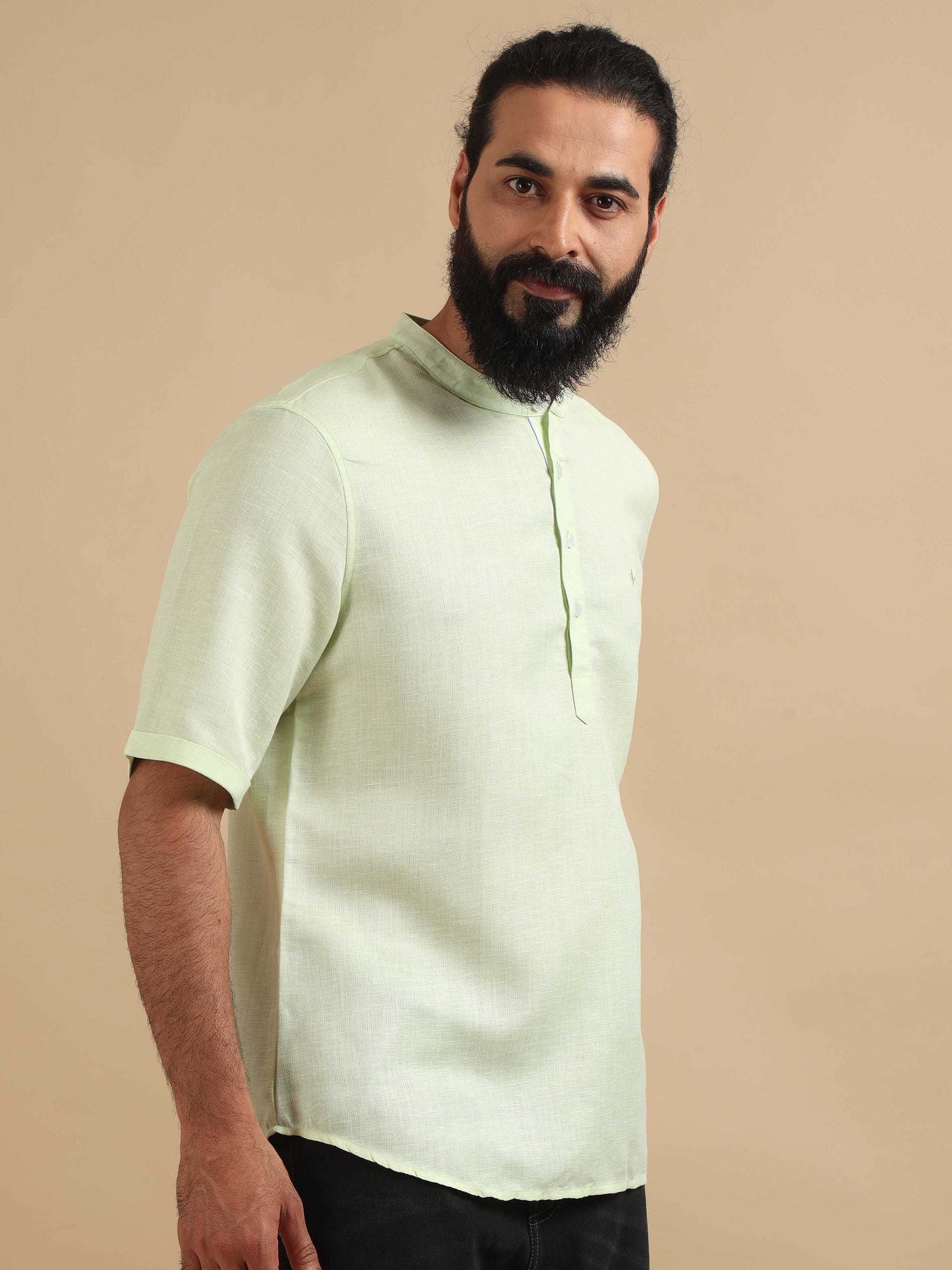 Pista Green half kurta for men