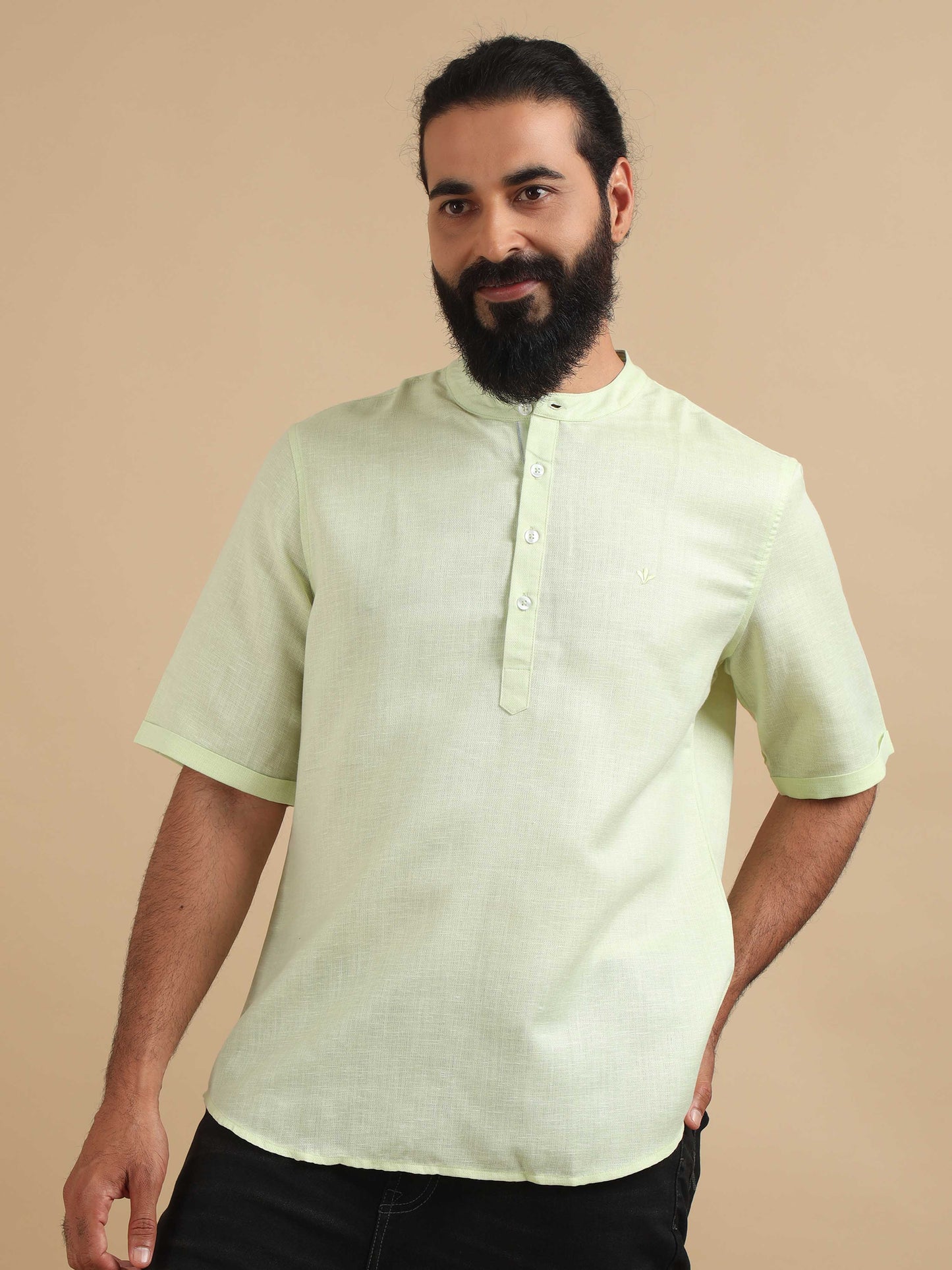 Pista Green half kurta for men