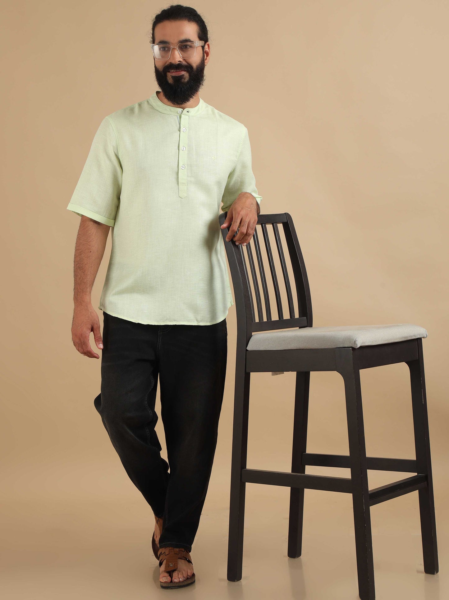 Pista Green half kurta for men