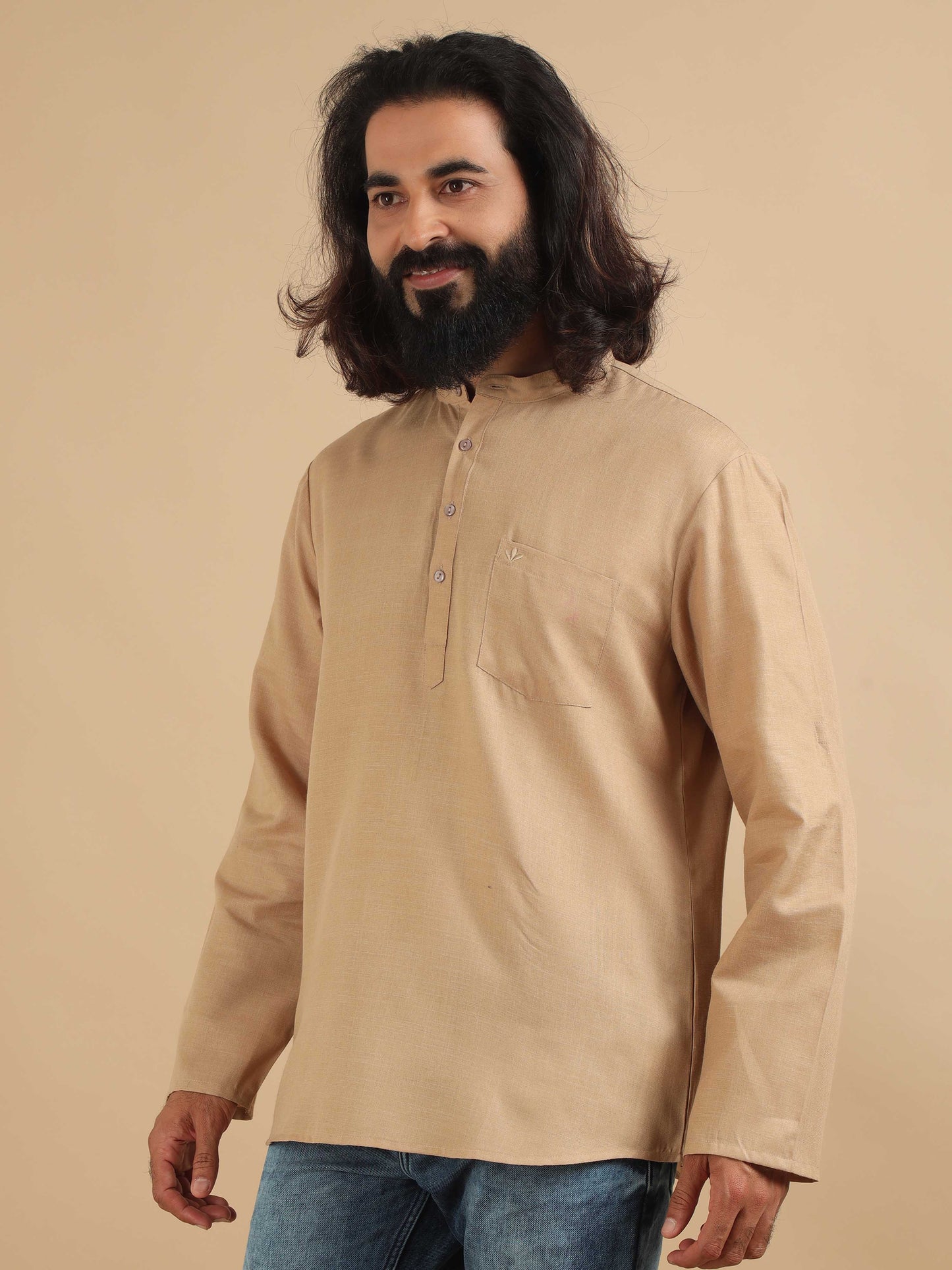 Beige Short Kurta Full Sleeve