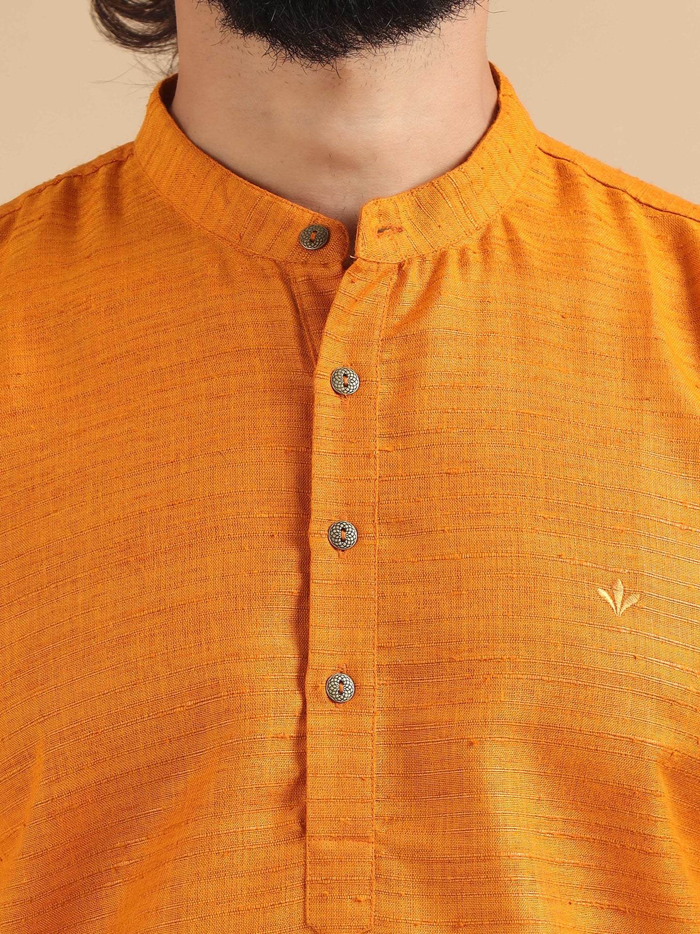 Golden Yellow cotton short kurta for mens