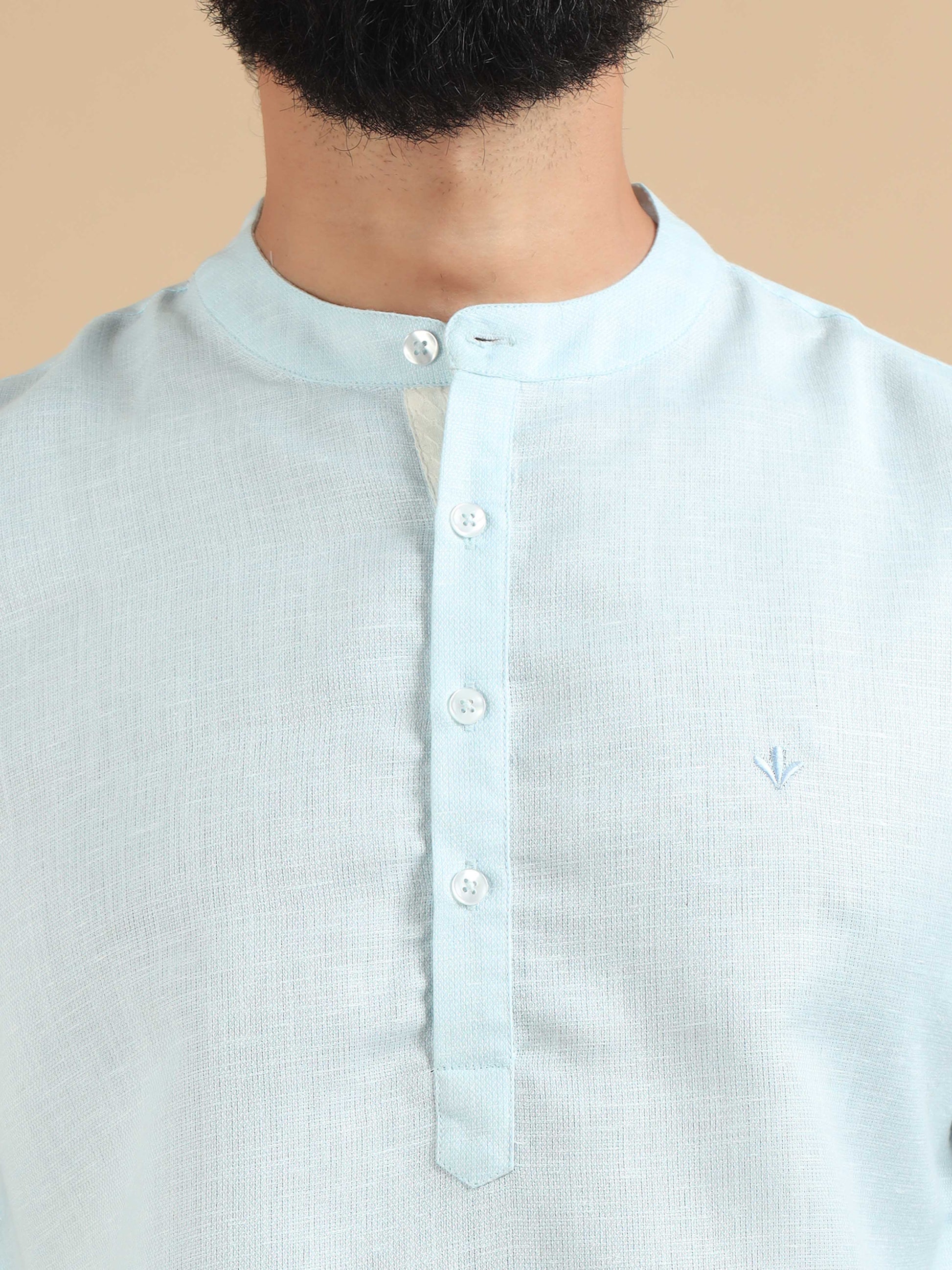 Powder Blue Printed Short Kurta for Men