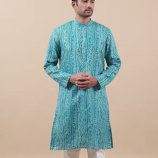 Sky Blue Bandhani Long Printed Kurta