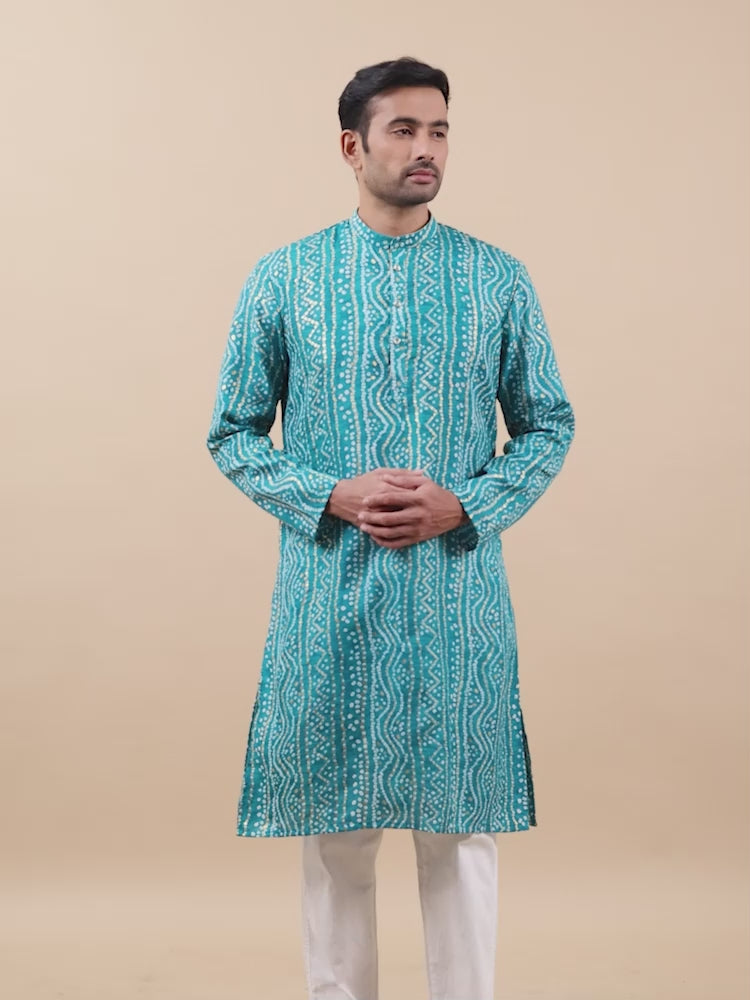 Sky Blue Bandhani Long Printed Kurta