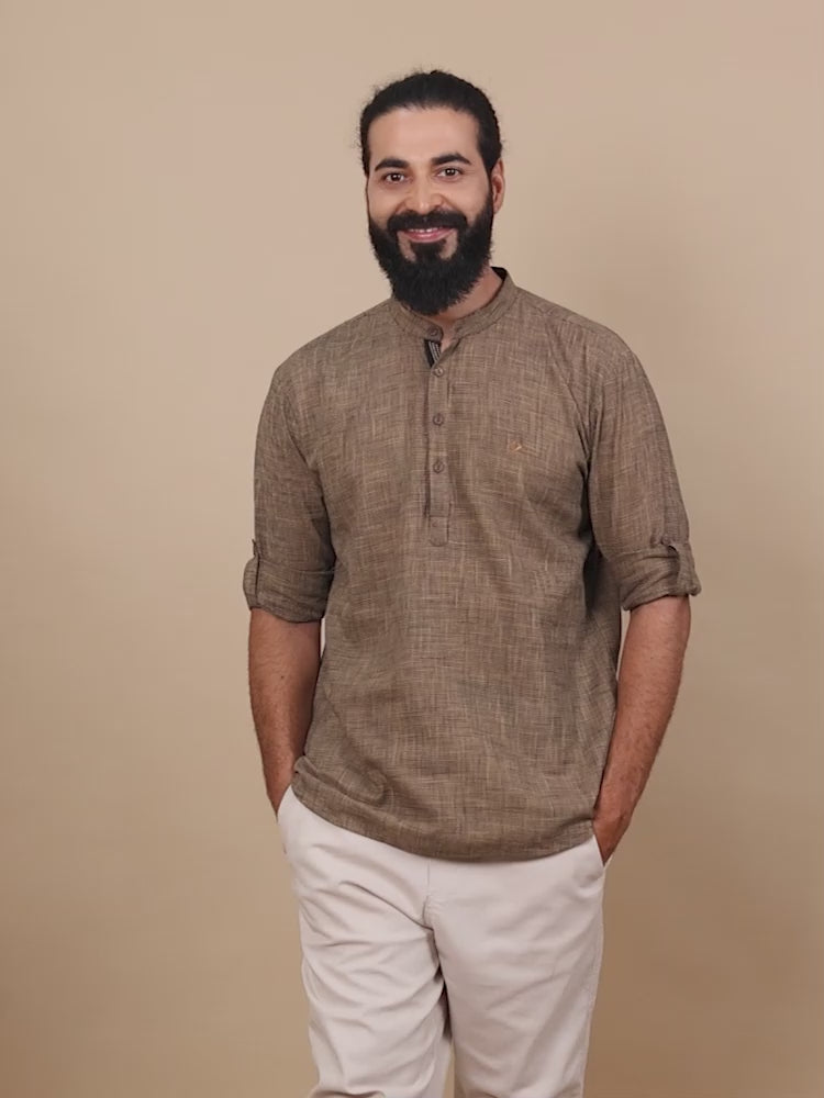 Beige Cotton Short Kurta for Men