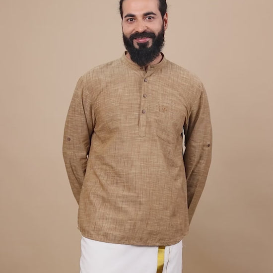 Khadi Grey Cotton short kurta for men