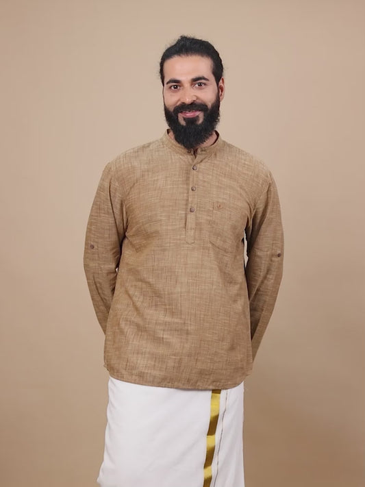 Khadi Grey Cotton short kurta for men