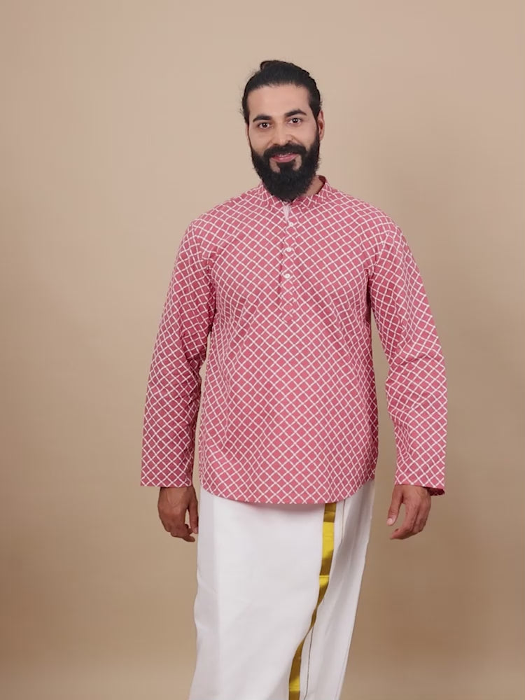 Peach and White short length kurta for man