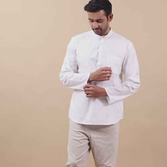 White Cotton Short Kurta for Men