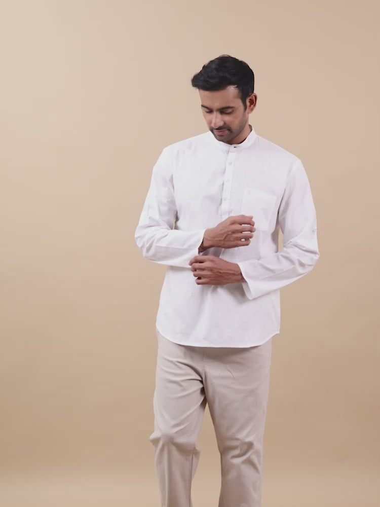 White Cotton Short Kurta for Men