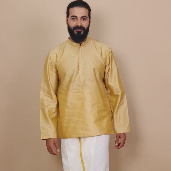 Gold designer short kurta for mens