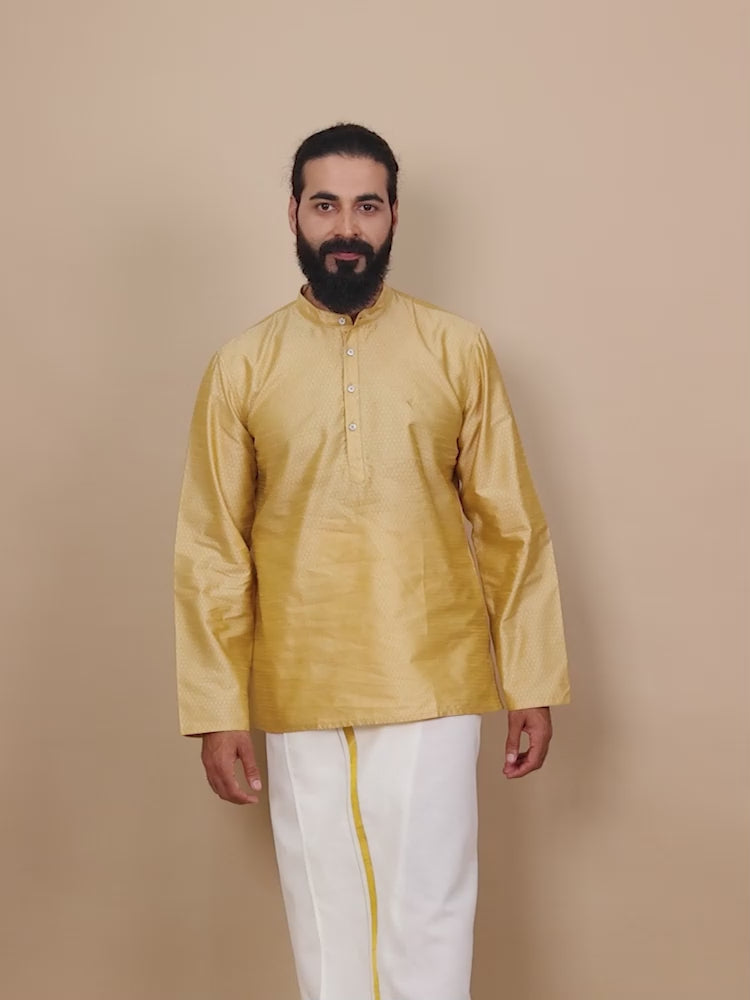 Gold designer short kurta for mens