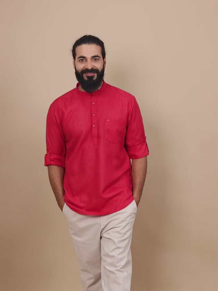 Cherry Red short kurta for men