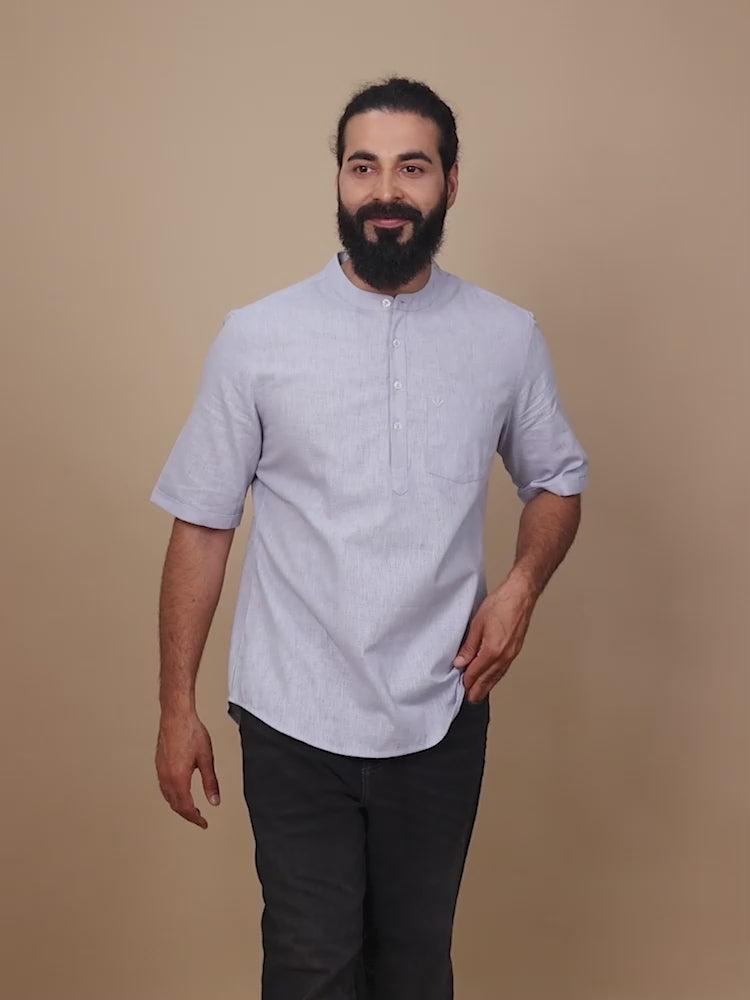 Moon Blue Cotton Short Kurta For Men