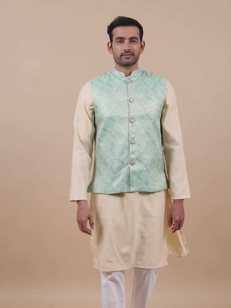 Green Brocade Nehru Jacket for Men