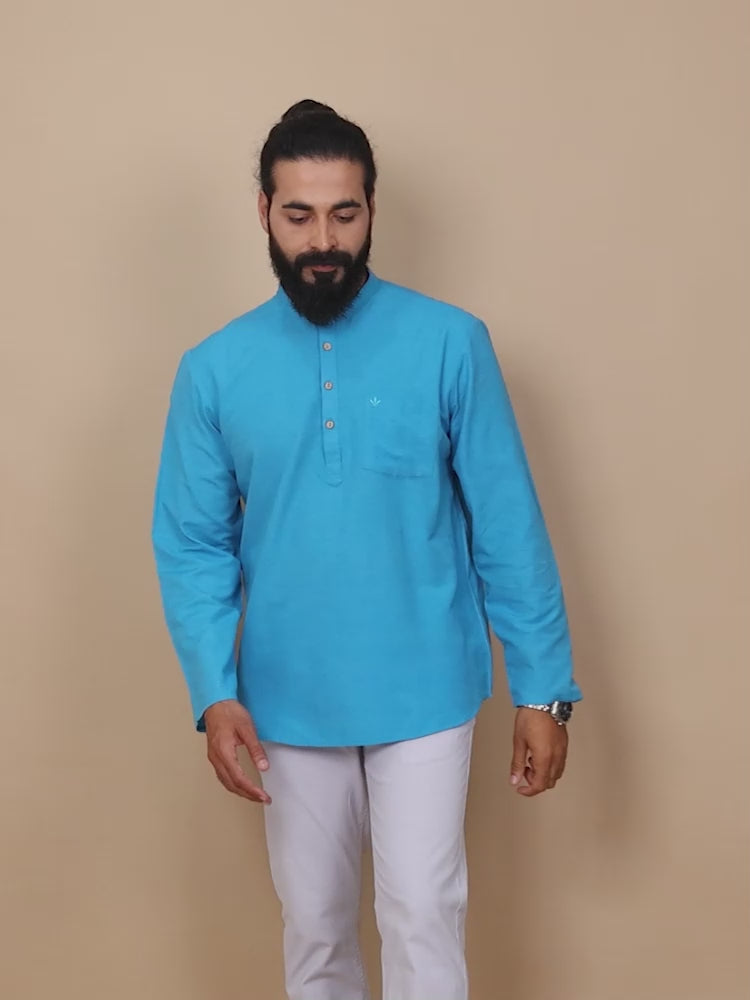 Sky Blue men's short kurta shirt