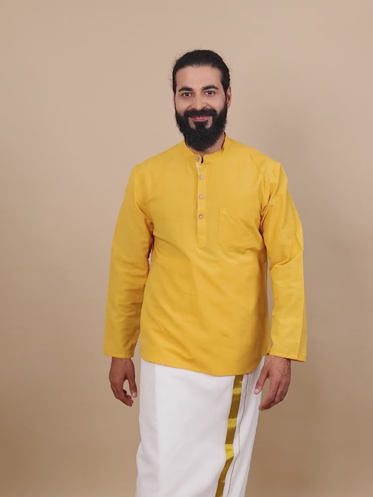 Mustard Yellow short length kurta for mens