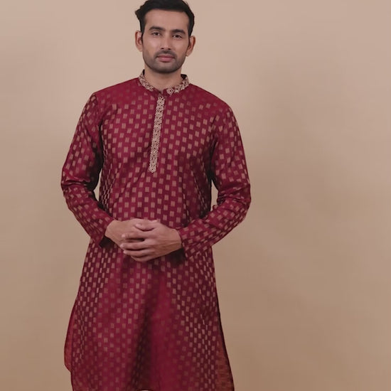 Deep Embroidered Red Long Kurta for men