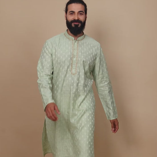 Pista Green mandarin collar kurta for men