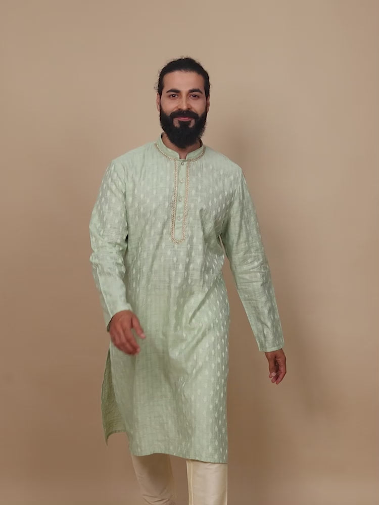 Pista Green mandarin collar kurta for men