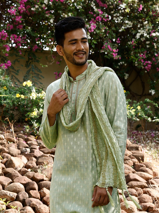 Pista Green Banarasi Stole for Men